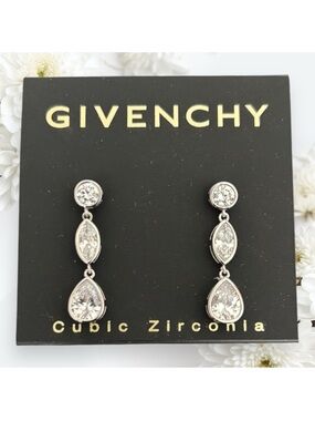 Givenchy Silver-Tone Clear Crystal Drop Earrings